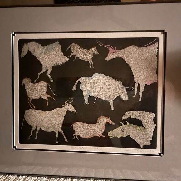 Paleolithic art art piece framed with COA - Picture 1 of 11